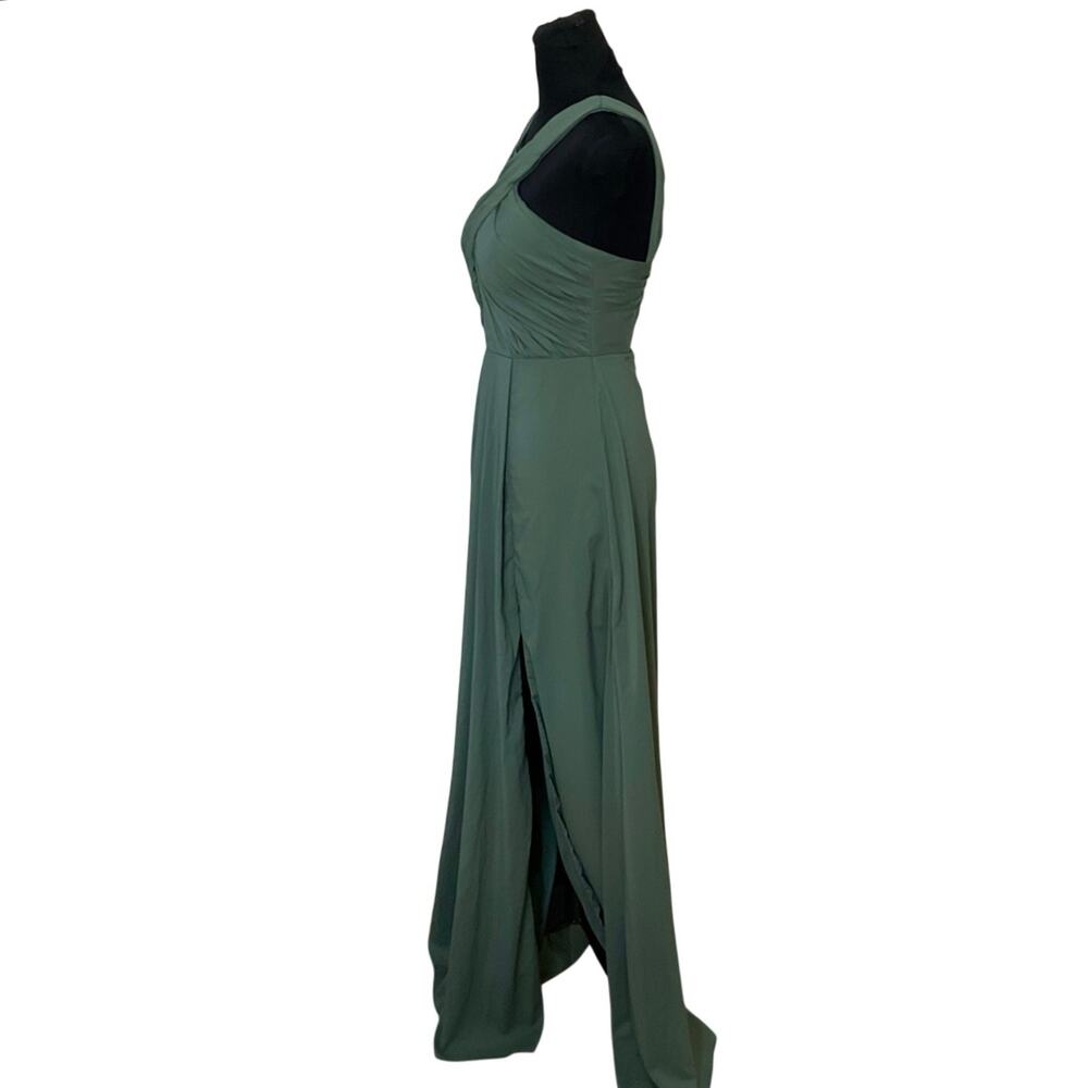 Azazie Brandie Eucalyptus Chiffon Bridesmaid Dress A2 Cross Back Maxi - Picture 3 of 11